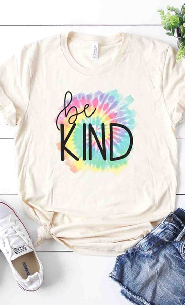 Tie-Dye behind Be Kind graphic tee PLUS