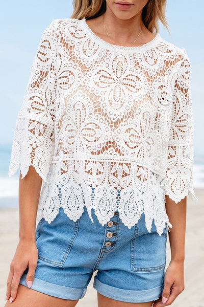 Women Bohemian Lace Crochet Half Sleeve Blouse