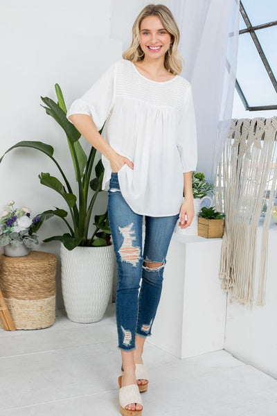 SOLID PINTUCK TUNIC BLOUSES