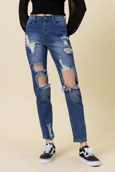 High Rise Distressed Mom Jean