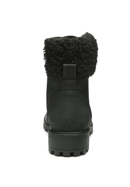 DOLON LACE-UP FUR COLLARED ANKLE BOOT