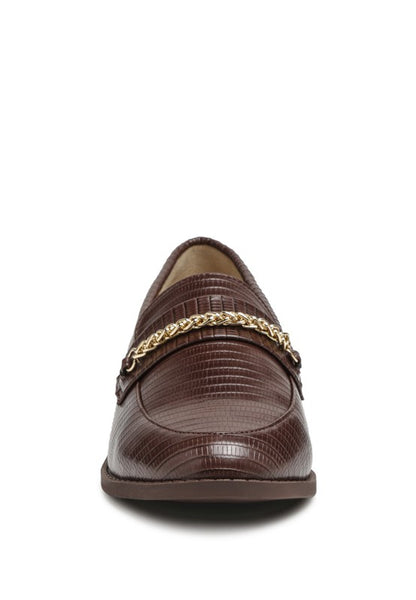 Vouse Low Block Loafers Adorned With Golden Chain