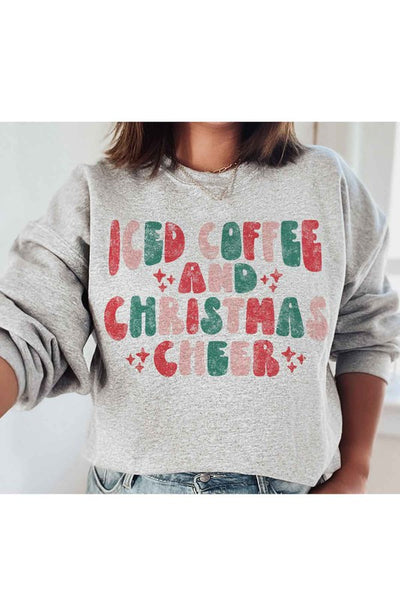 ICED COFFEE CHEERS GRAPHIC PLUS SIZE SWEATSHIRT