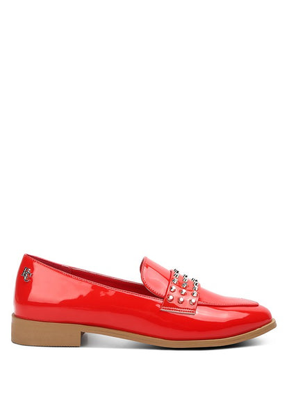 MEANBABE Semicasual Stud Detail Patent Loafers