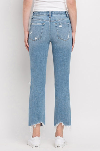 High Rise Distressed Cropped Straight Jeans