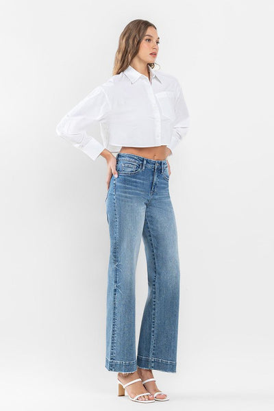 High Rise Wide Leg Jeans with Trouser Hem Detail