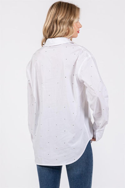 Plus Rhinestone Button Up Shirt