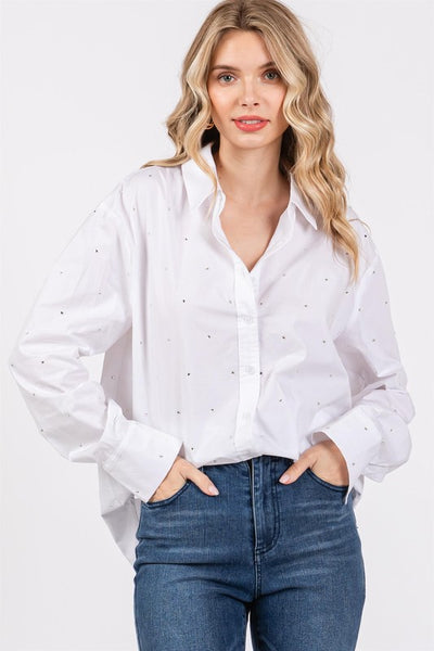 Plus Rhinestone Button Up Shirt