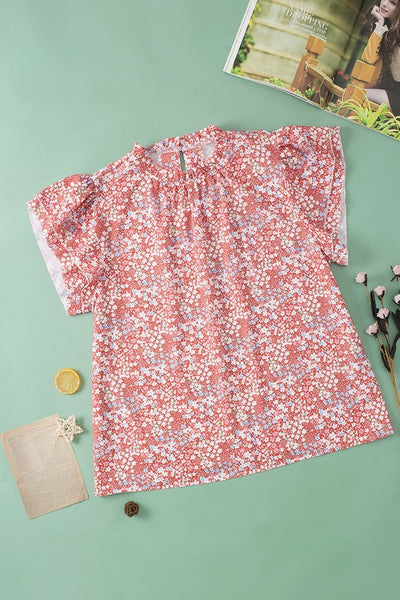 Women Plus Size Floral Print Ruffled Sleeve Blouse