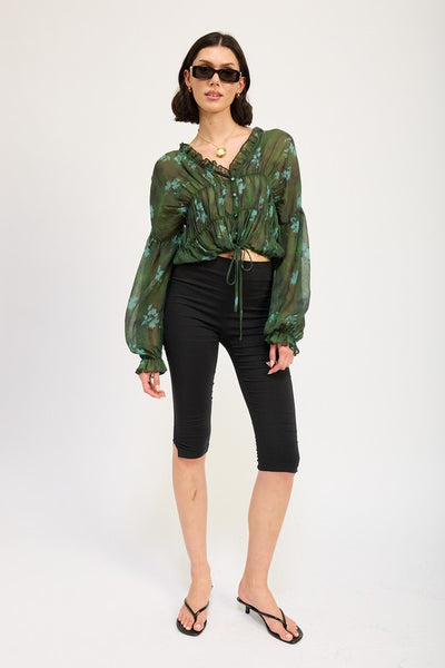 BUTTON FRONT RUFFLED BLOUSE