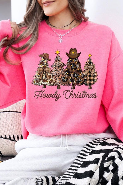 Howdy Christmas Tree Graphic Fleece Sweatshirts