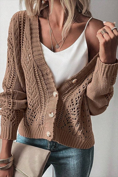 Women  Open Knit Drop Shoulder Sweater Cardigan