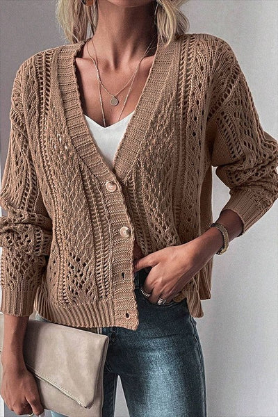 Women  Open Knit Drop Shoulder Sweater Cardigan