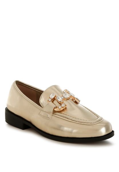 Dendron Diamante Horsebit Metallic Loafers