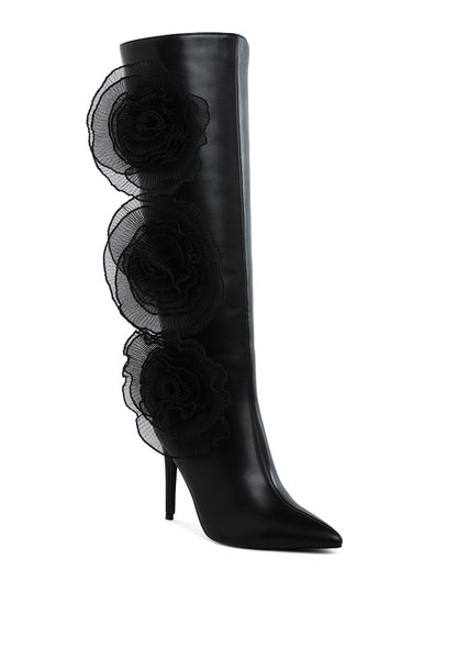 Chinkara Sheer Big Rose Detail Long Boots