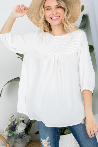 SOLID PINTUCK TUNIC BLOUSES