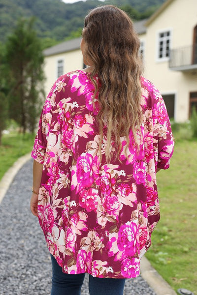 Women Floral Print Short Sleeve Plus Size Blouse