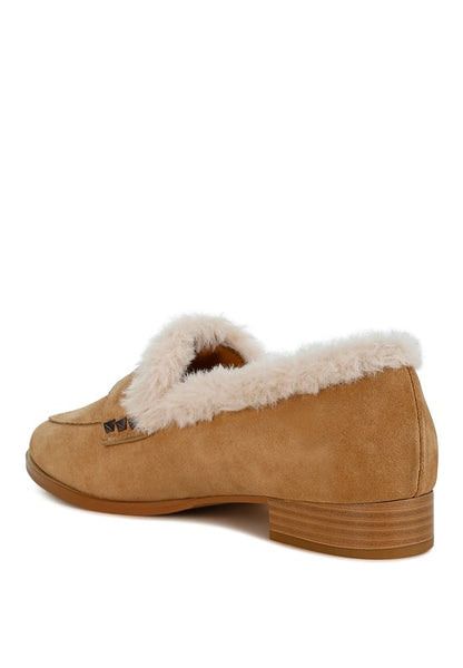 Allie Fur Trim Genuine Suede Loafers