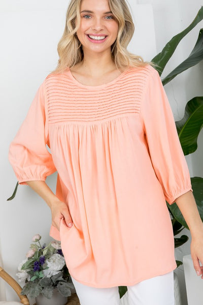 PLUS SOLID PINTUCK TUNIC BLOUSES