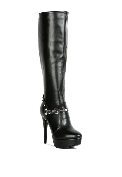 Nephele Silver Stud Stiletto Calf Boots