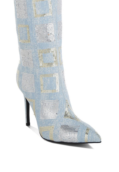 Sharmin Checkered Sequin Knee High Boots