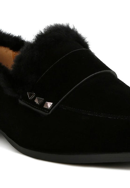 Allie Fur Trim Genuine Suede Loafers