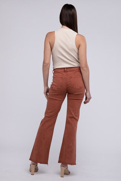 Acid Washed Frayed Cutoff Hem Straight Wide Pants