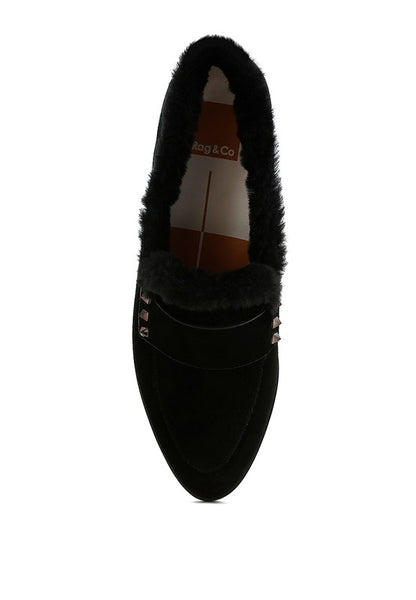 Allie Fur Trim Genuine Suede Loafers